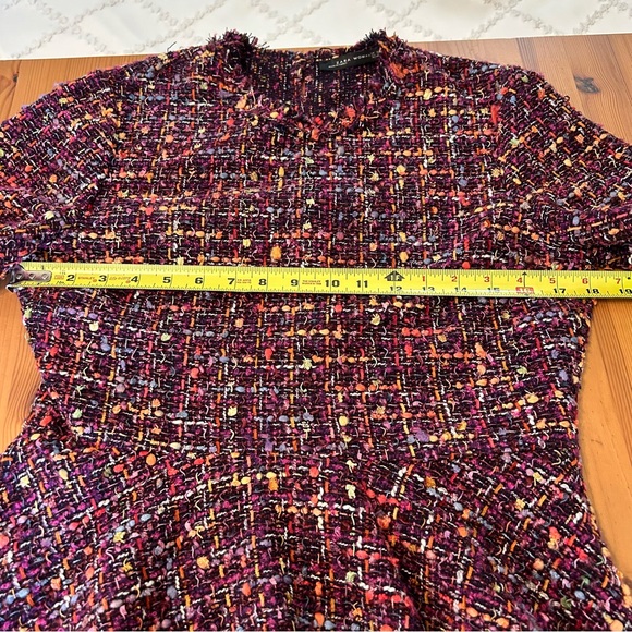 Zara Boucle High Low Peplum Top Short Sleeve Purple Multicolor Raw Edge Fringe S - Picture 10 of 13